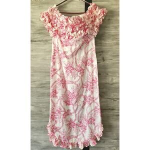 Vtg 70s Almost Paradis Liberty House Pink Off the Shoulders Hawaiian Small ?